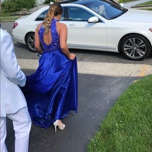 Two piece blue Sherri hill prom dress